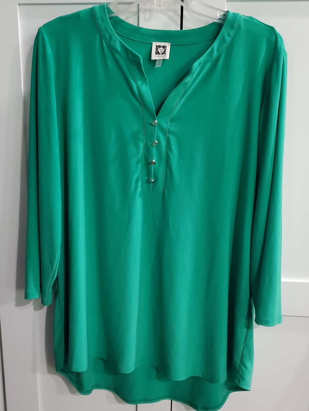 Anne Klein Emerald Green Long Sleeve Tunic Blouse